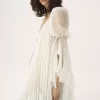 Vestido largo oversize con volantes en muselina de seda