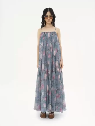 Vestido largo sin mangas en muselina de seda