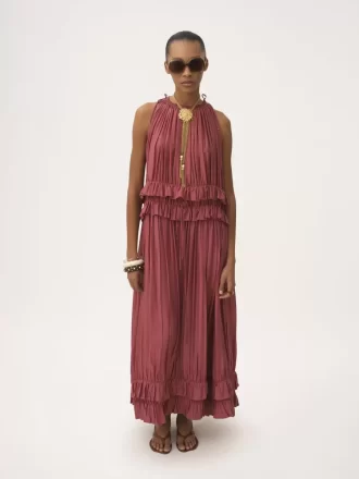 Vestido largo sin mangas en pongé de seda lavada
