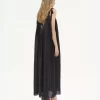 Vestido lencero largo en charmeuse de seda y encaje