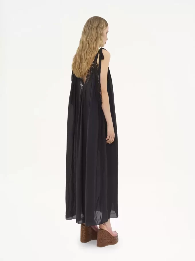 Vestido lencero largo en charmeuse de seda y encaje