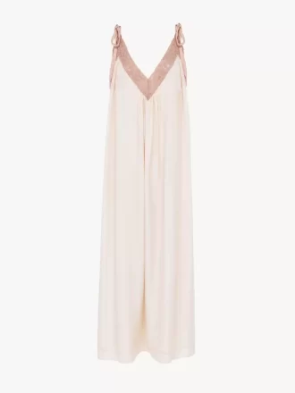 Vestido lencero largo en habotai de seda y encaje