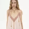 Vestido lencero largo en habotai de seda y encaje
