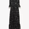 Vestido midi de escote redondo en charmeuse de seda y encaje