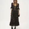 Vestido midi de escote redondo en charmeuse de seda y encaje