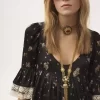 Vestido midi de escote redondo en charmeuse de seda y encaje