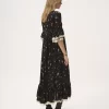 Vestido midi de escote redondo en charmeuse de seda y encaje