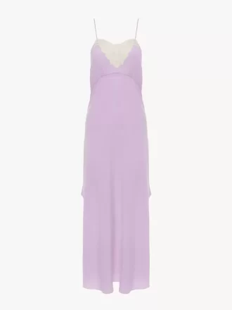 Vestido midi de tirantes finos en crepé de China y encaje