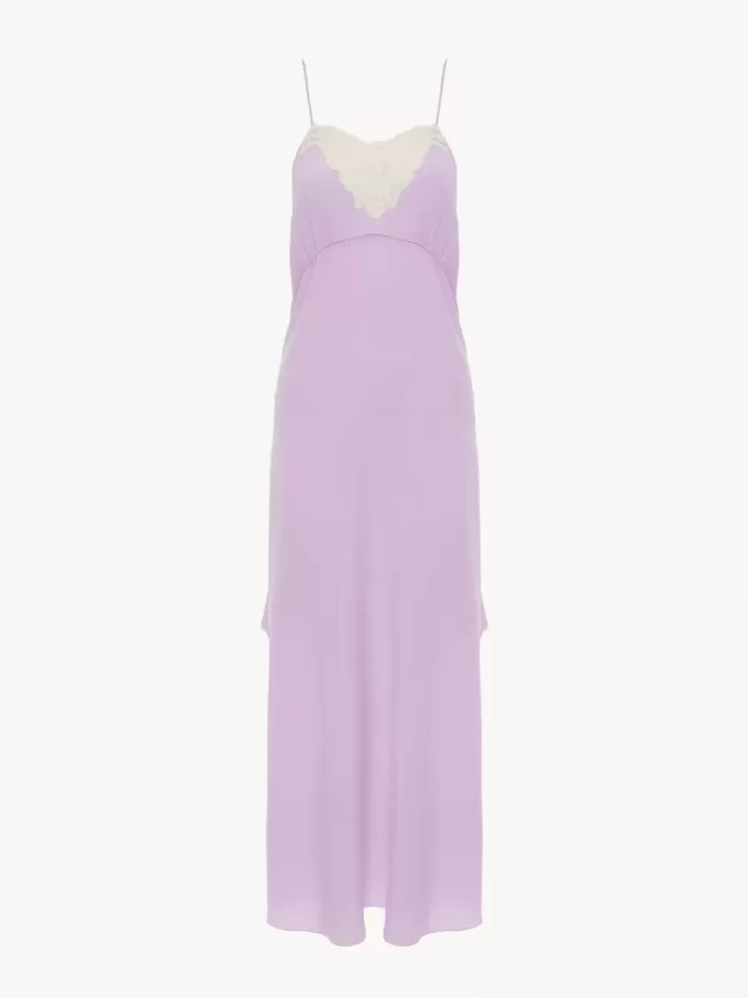 Vestido midi de tirantes finos en crepé de China y encaje