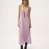 Vestido midi de tirantes finos en crepé de China y encaje