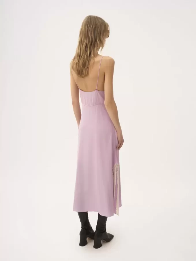Vestido midi de tirantes finos en crepé de China y encaje