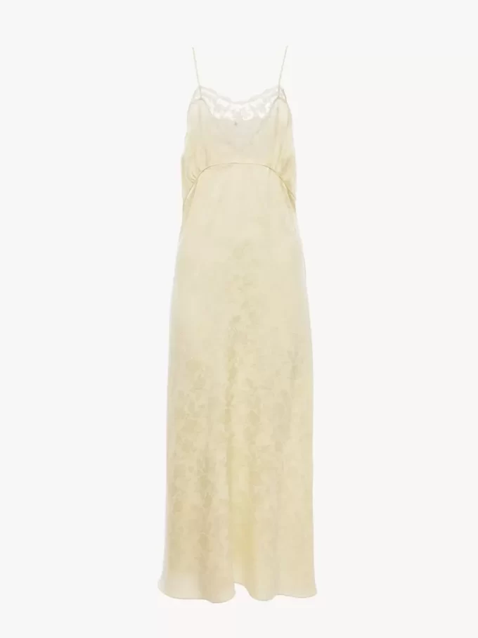 Vestido midi de tirantes finos en jacquard de seda y encaje