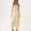 Vestido midi de tirantes finos en jacquard de seda y encaje