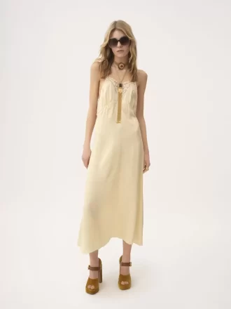 Vestido midi de tirantes finos en jacquard de seda y encaje