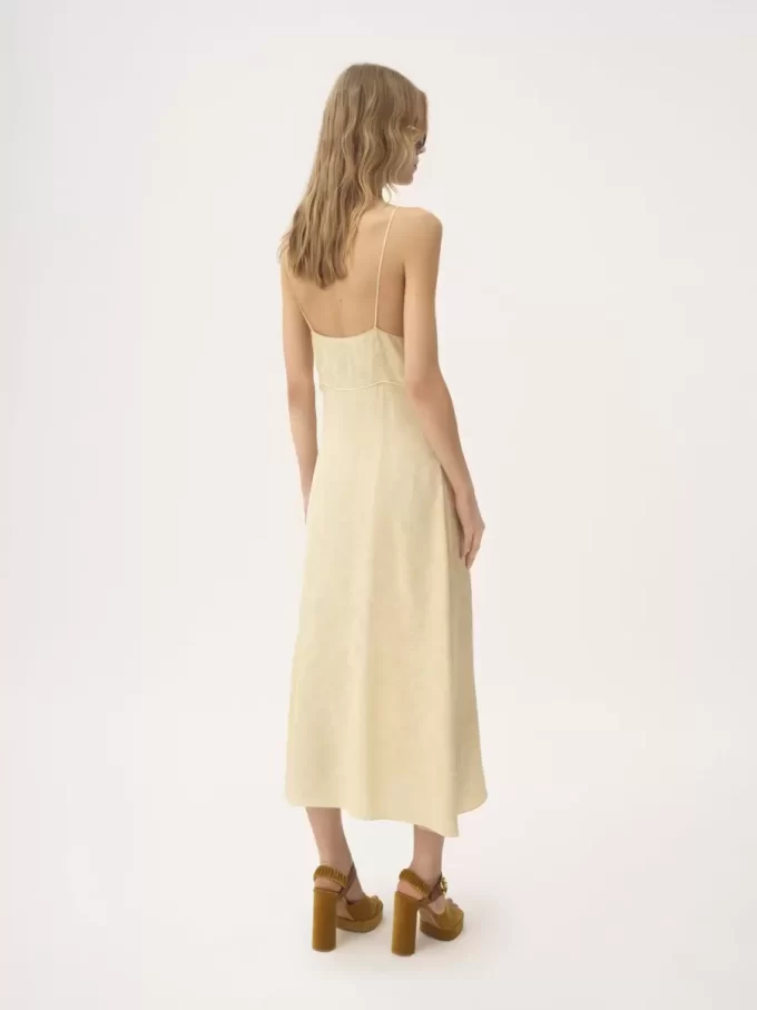 Vestido midi de tirantes finos en jacquard de seda y encaje