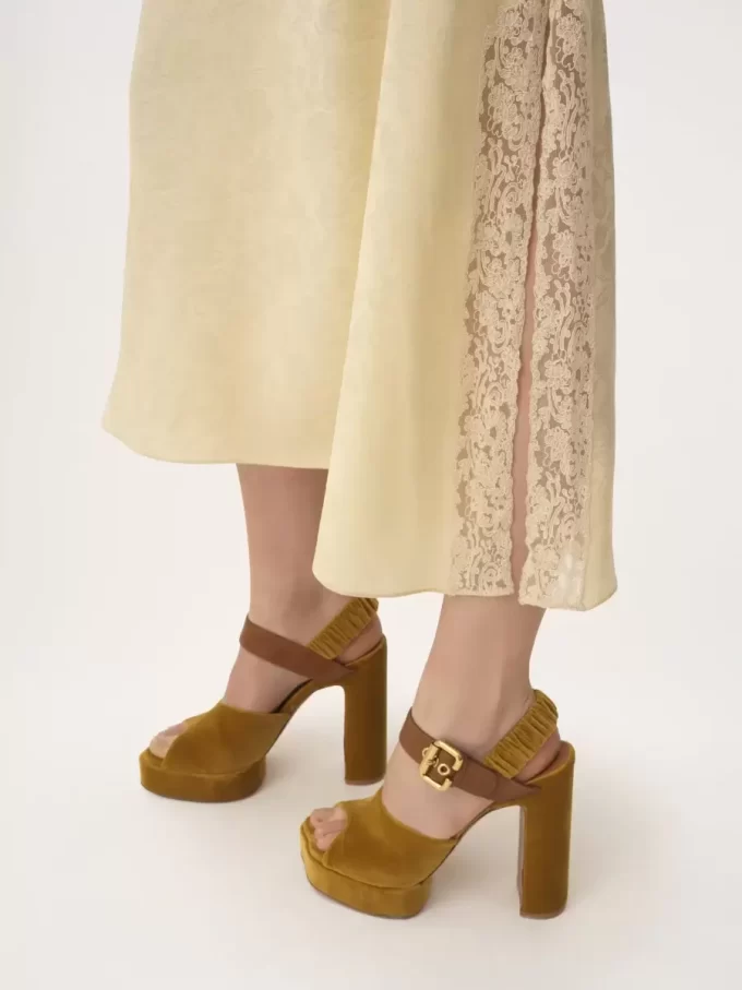 Vestido midi de tirantes finos en jacquard de seda y encaje