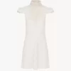 Vestido mini de cuello alto en seda jacquard y encaje