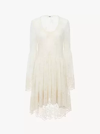 Vestido mini de escote redondo en encaje bordado