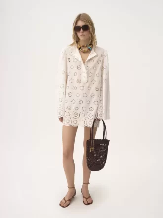 Vestido mini de manga larga en voile de algodón