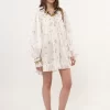 Vestido mini fruncido de manga larga en voile de algodón