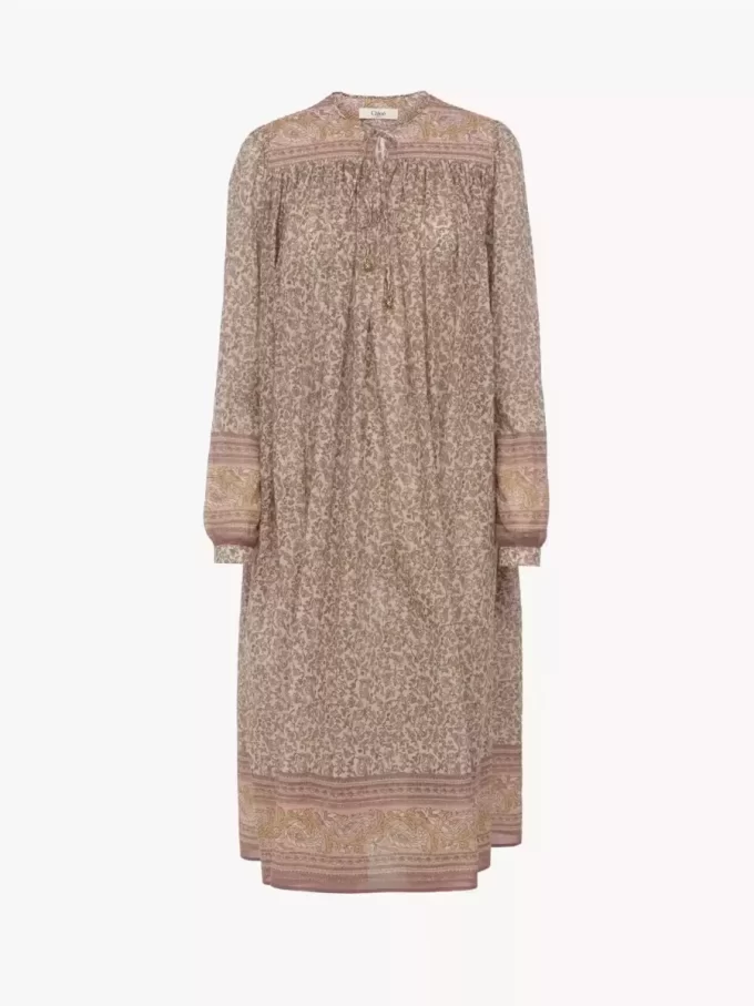 Vestido túnica fruncido en voile de algodón