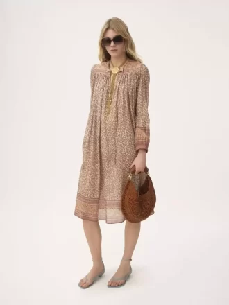 Vestido túnica fruncido en voile de algodón